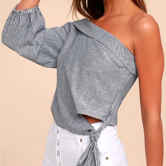 Blue striped one shoulder top from free people. - Picture 2 of 2